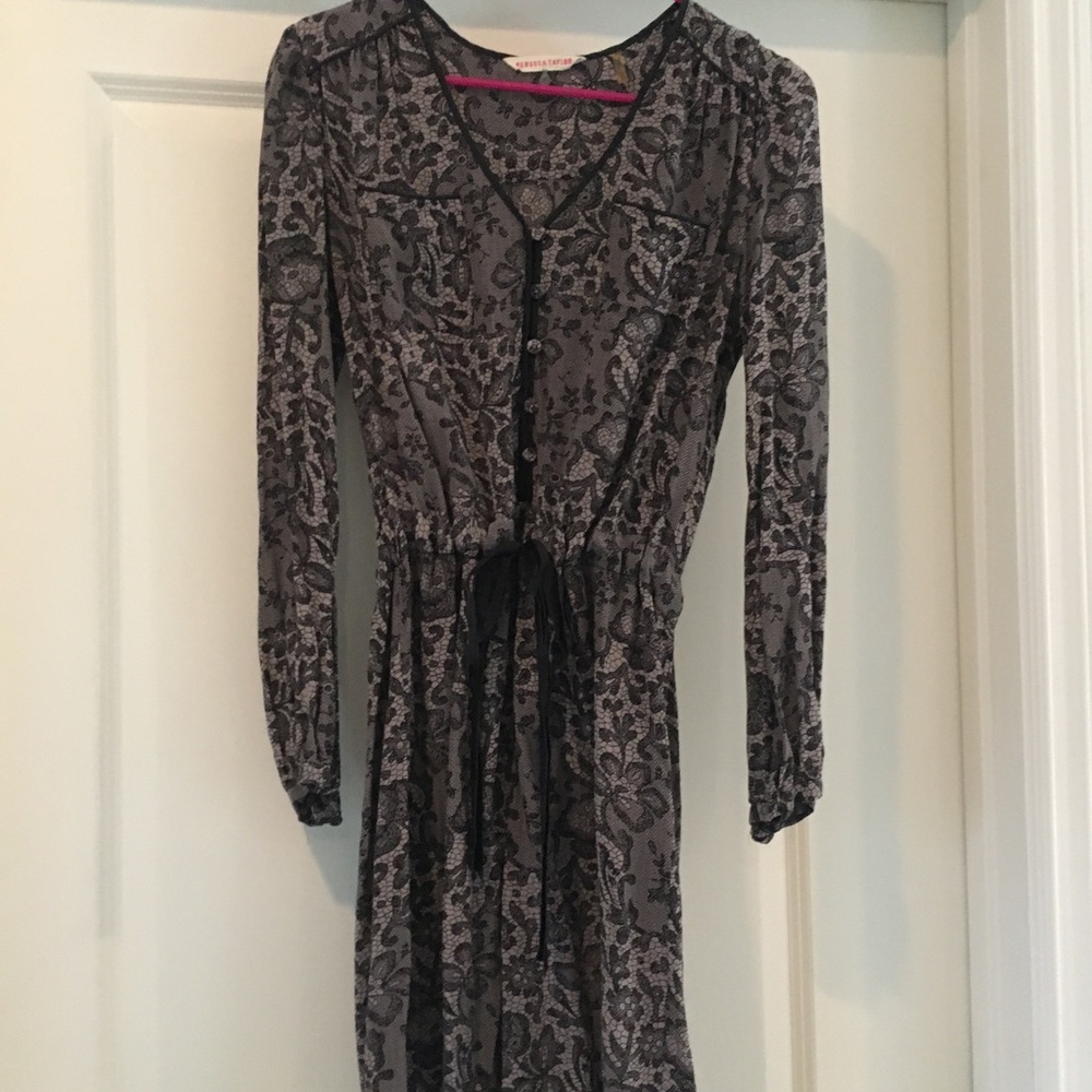 Rebecca Taylor lace-print silk dress tie waist